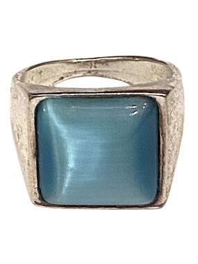 Vintage Light Blue Stone Square Ring Silver size 8